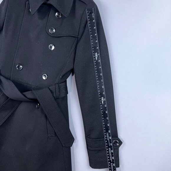 Trina Turk Juliette Flare Wool Trench Coat Womens Size 6 Tie Waist NG672K Black - Picture 12 of 15